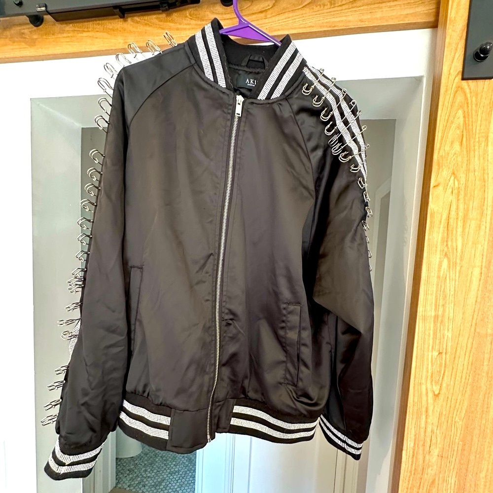 AKIRA Black Bomber Jacket with Silver Details